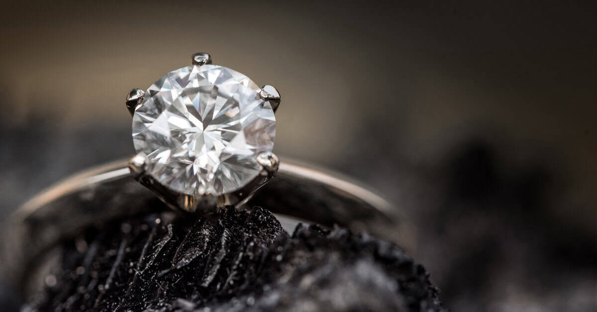 Brilliant diamond engagement ring with a round-cut center stone set in a platinum band, showcasing fine jewelry craftsmanship.