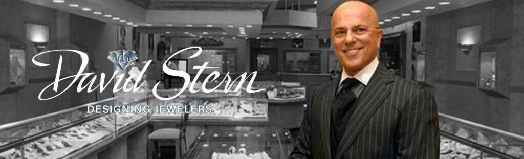 Elegant jewelry store interior showcasing custom-designed jewelry at David Stern Jewelers, emphasizing craftsmanship and luxury.