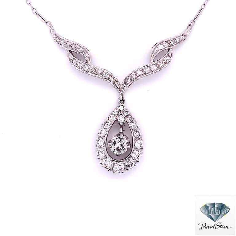 1.50 CT Round Brilliant cut Diamond Vintage Necklace in 14kt White Gold - Shop David Stern Jewelers