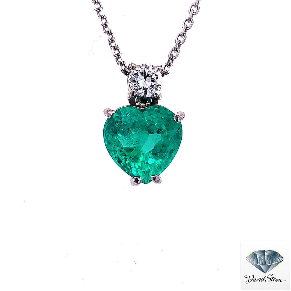 5.38 CT Heart Faceted Emerald Couture Necklace in 14kt White Gold - Shop David Stern Jewelers