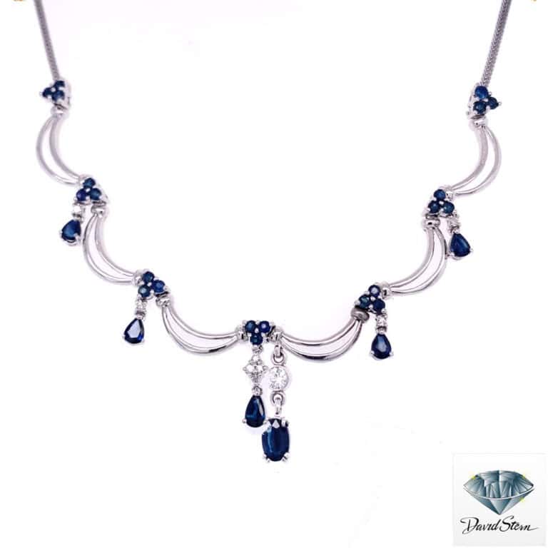 1.80 CT Pear Faceted Sapphire Fashionable Necklace in 14kt White Gold - Shop David Stern Jewelers