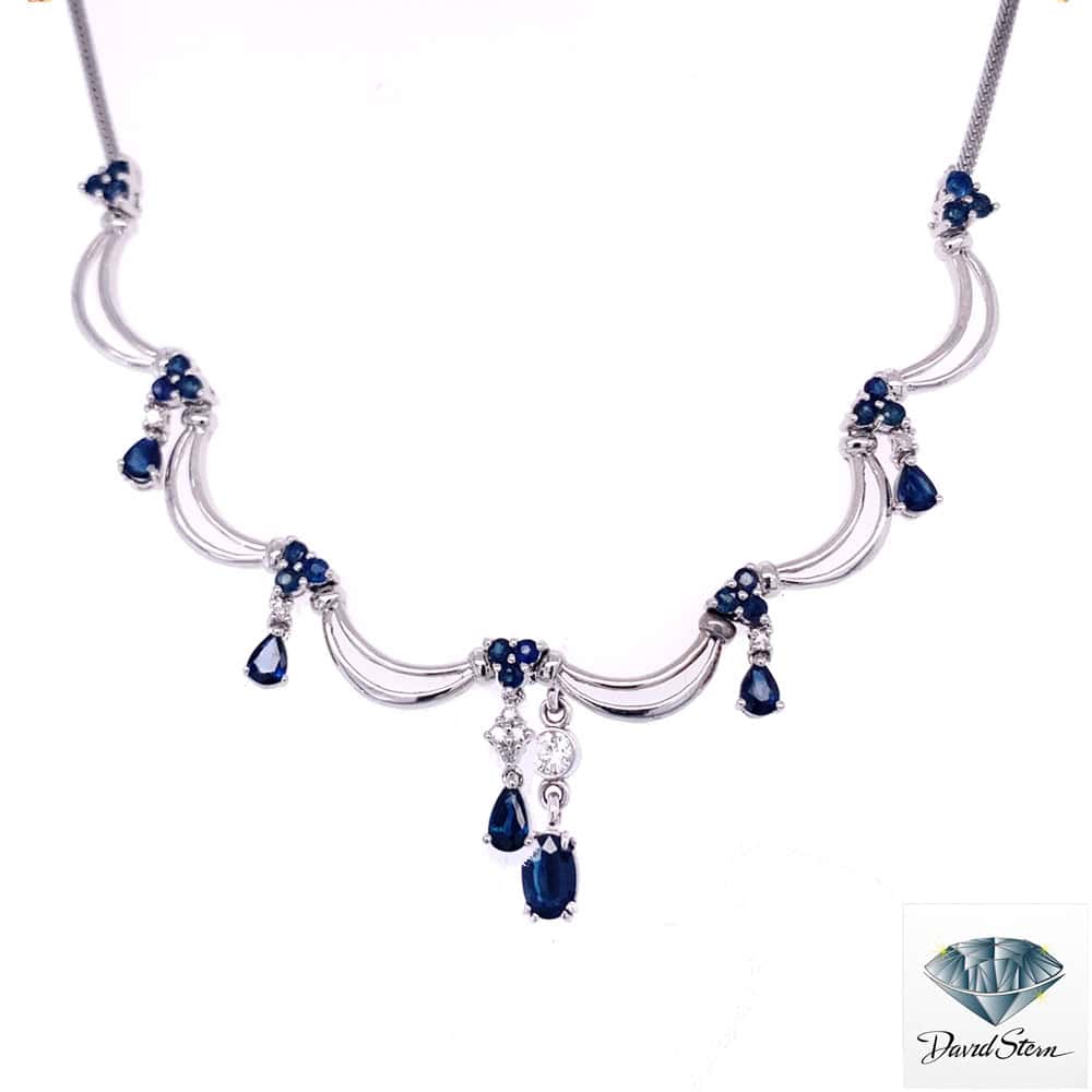 1.80 CT Pear Faceted Sapphire Fashionable Necklace in 14kt White Gold - Shop David Stern Jewelers