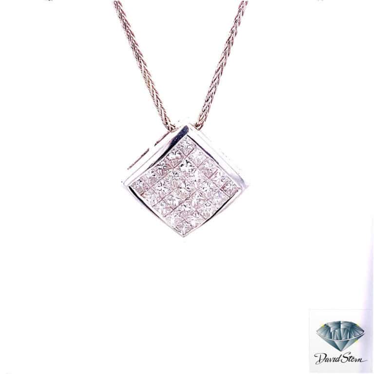 3.00 CT Square Princess Diamond Couture Necklace in 18kt White Gold - Shop David Stern Jewelers