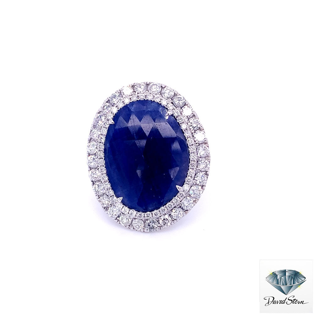 8 CT Custom Oval Sapphire Faceted Couture Ring in 14kt White Gold.