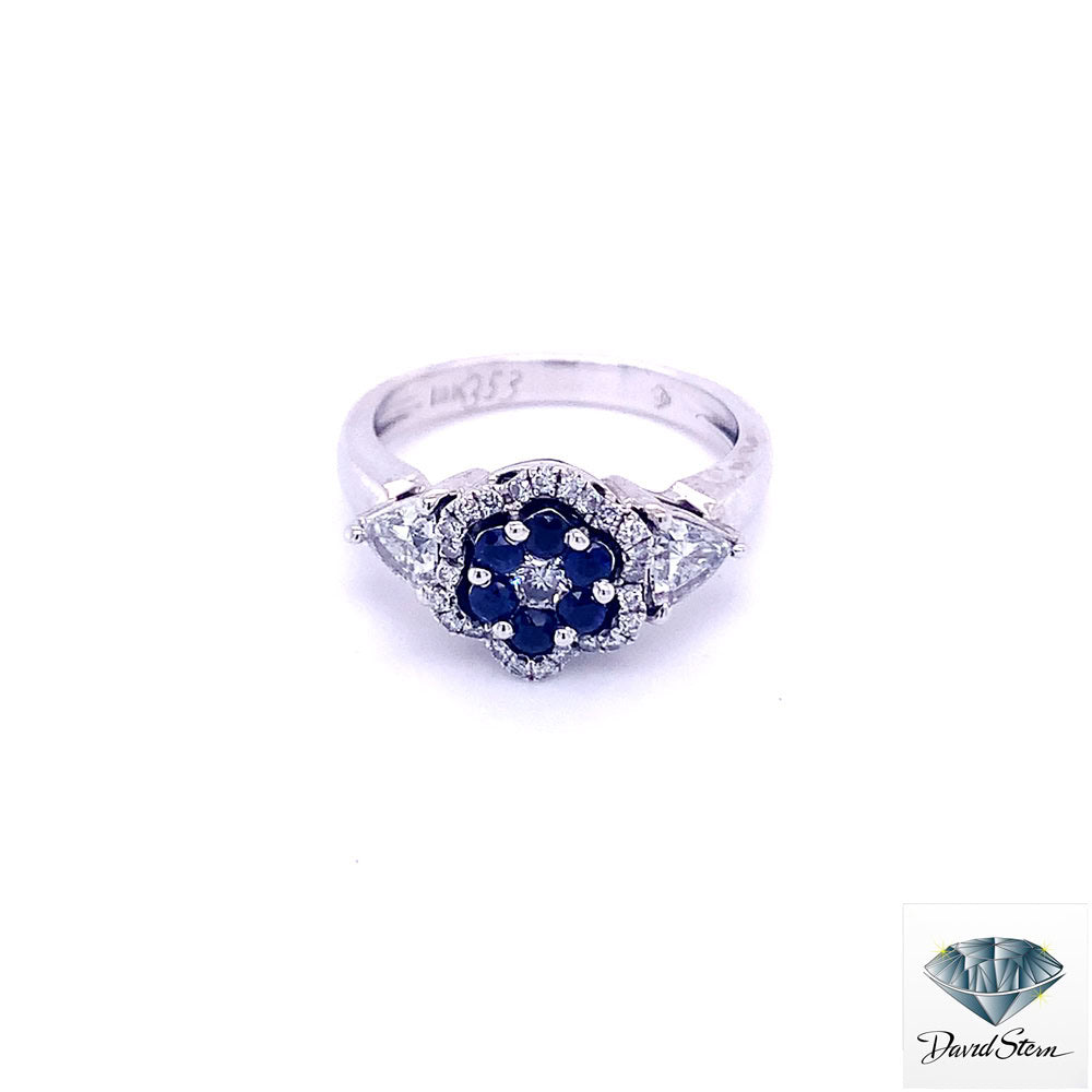 0.60 CT Round Sapphire Faceted Cluster Ring in 18kt White Gold. image 0