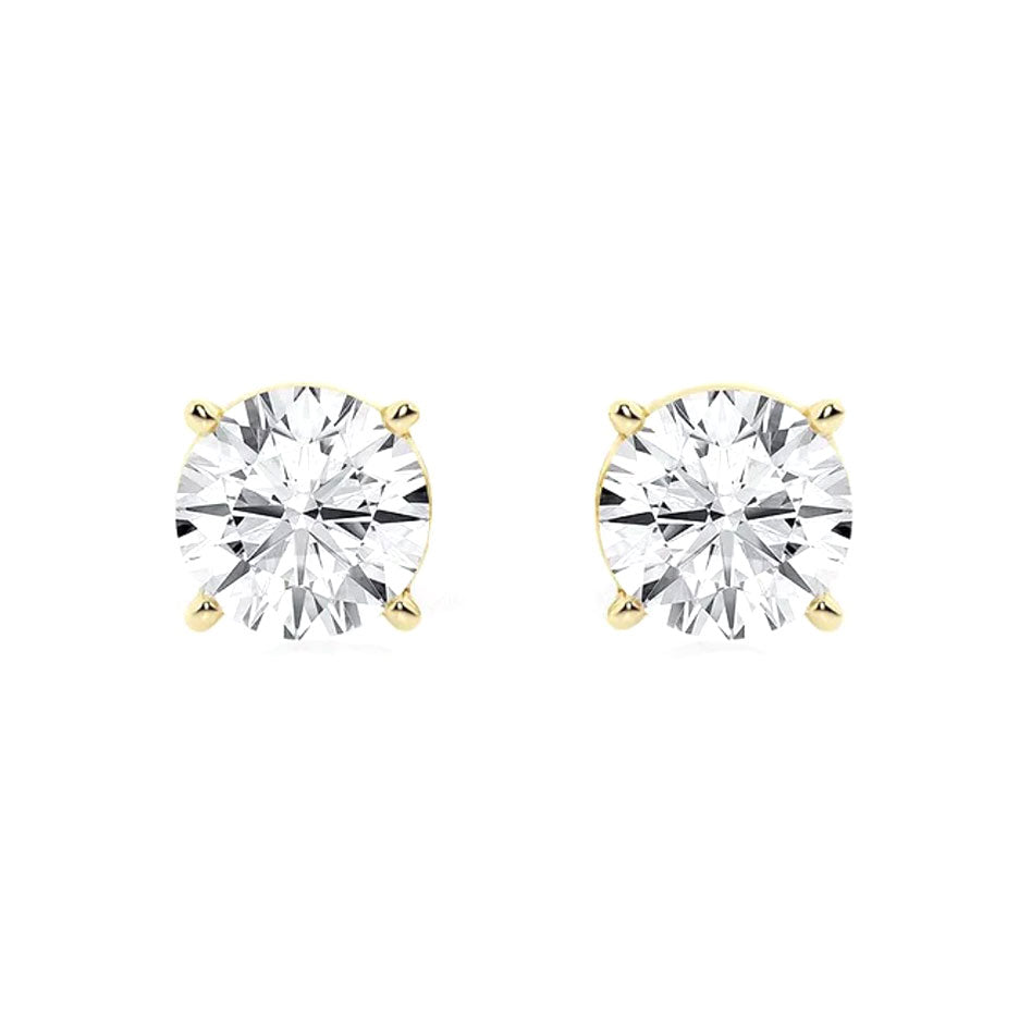 Round diamond stud earrings with yellow gold setting, perfect for engagement or everyday wear. Expertly crafted and showcasing brilliant sparkle, ideal for jewelry lovers.