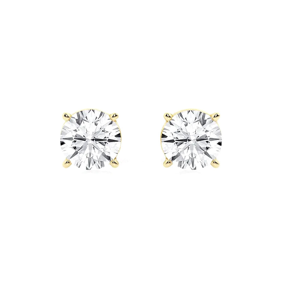 Brilliant round diamond stud earrings with yellow gold prongs, perfect for fine jewelry and gift-giving. Designed for elegance and everyday wear, these classic diamond earrings add sparkle to any outfit.