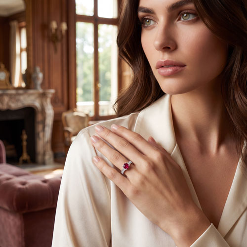 Elegant sterling silver ring with a vibrant pink gemstone and diamond accents, perfect for engagement or special occasions. Crafted by trusted jewelry experts at David Stern Jewelers. Featured Image