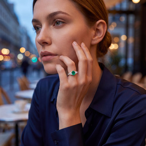 0.75 CT Oval Emerald Faceted Fashion Ring in 14kt White Gold - David Stern Jewelers Boca Raton