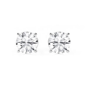 10 carat lab grown studs: two 5.00 ct round brilliant lab-grown diamonds in 14kt white gold four-prong settings