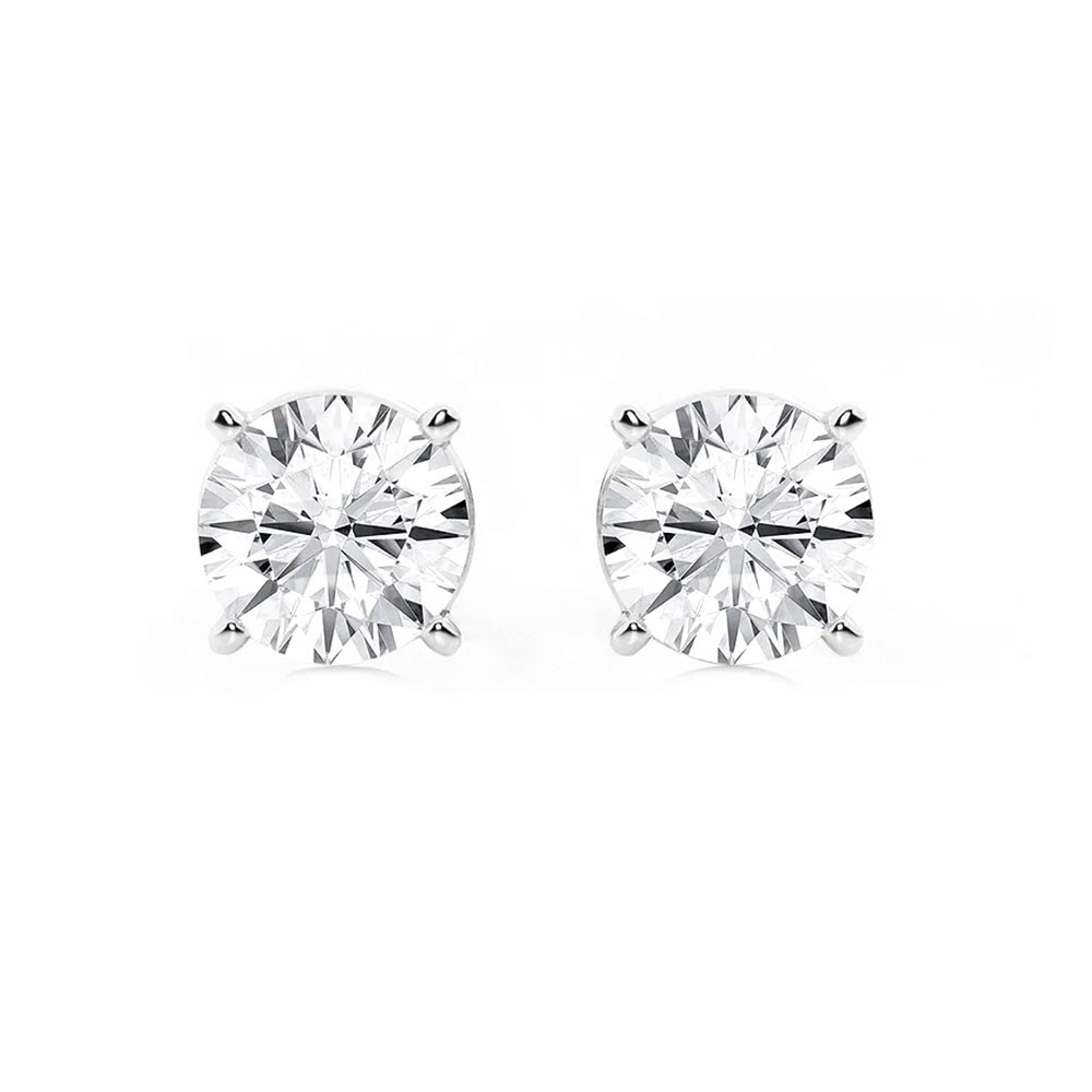 10 carat lab grown studs: two 5.00 ct round brilliant lab-grown diamonds in 14kt white gold four-prong settings