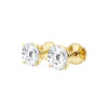 Side view of the yellow gold lab grown studs showing the four-prong baskets and screw-style backs