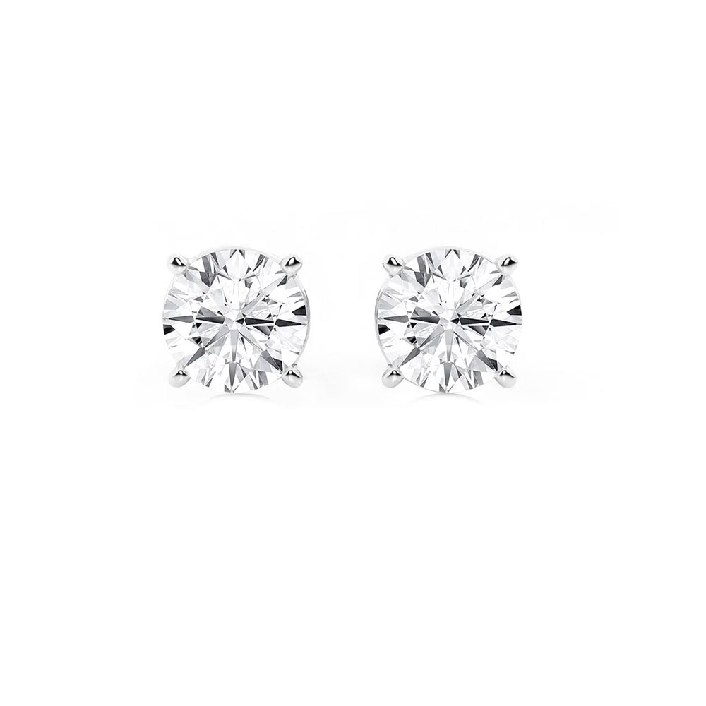 8 carat lab grown studs: two 4.00 ct round brilliant lab-grown diamonds in 14kt white gold four-prong settings