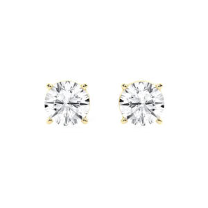 8 carat yellow gold studs: two 4.00 ct round brilliant lab-grown diamonds in 14kt yellow gold four-prong settings