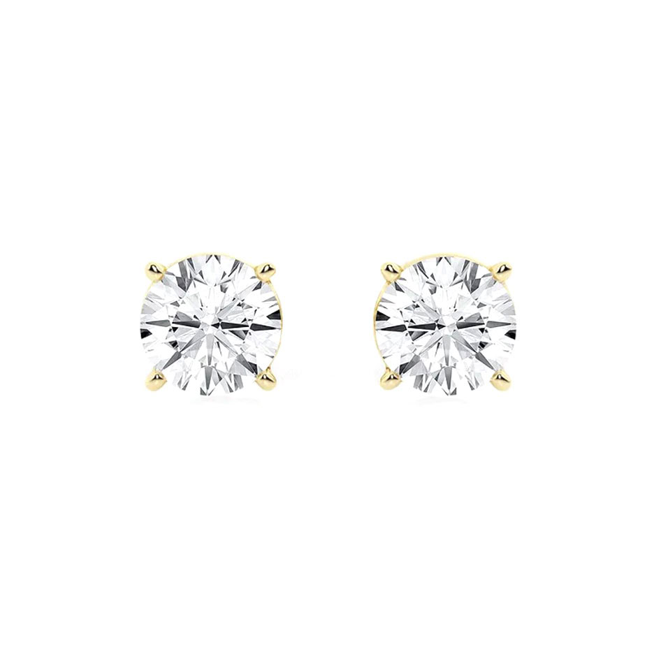 8 carat yellow gold studs: two 4.00 ct round brilliant lab-grown diamonds in 14kt yellow gold four-prong settings
