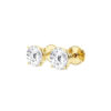 Side view of the 14kt yellow gold lab grown earrings showing the four-prong baskets and screw-style backs