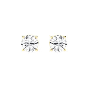 6 carat yellow gold studs: two 3.00 ct round brilliant lab-grown diamonds in 14kt yellow gold four-prong settings