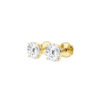 Side view of the yellow gold lab diamond studs showing the four-prong baskets and screw-style backs