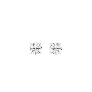 2 carat yellow gold studs: two 1.00 ct round brilliant lab-grown diamonds in 14kt yellow gold four-prong settings