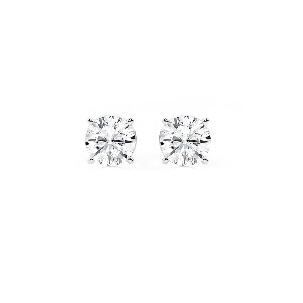 6 carat lab grown studs: two 3.00 ct round brilliant lab-grown diamonds in 14kt white gold four-prong settings