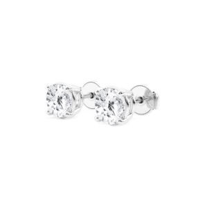 Side view of the white gold stud earrings showing the four-prong baskets and screw-style backs