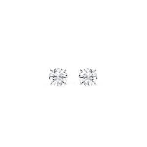2 carat lab grown studs: two 1.00 ct round brilliant lab-grown diamonds in 14kt white gold four-prong settings