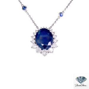 Sapphire Necklace - 8.70 CT 14mm x 11mm Oval Sapphire Necklace in 14kt White Gold