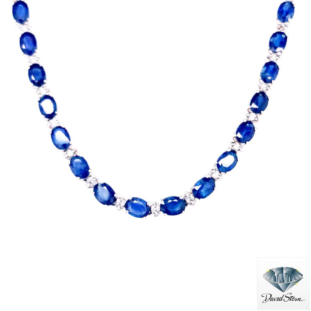 Sapphire couture necklace: 53 matched 7x5mm blue sapphires in 14kt white gold