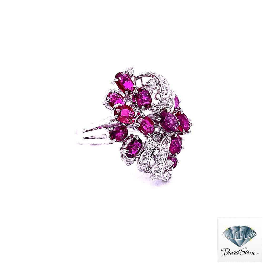 Other side of the estate ruby ring showing the split shank and diamond ribbon
