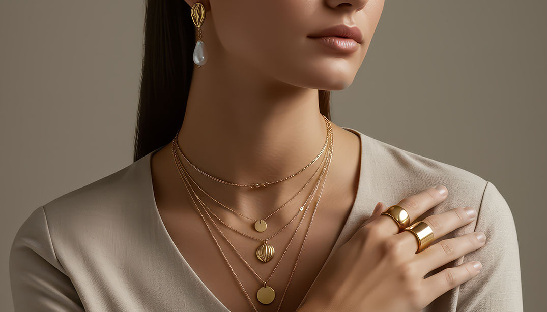 Necklaces stored flat and separately to protect a ruby necklace