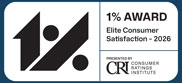 1% Award for Elite Consumer Satisfaction 2026, presented by Consumer Ratings Institute