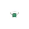 Platinum emerald ring: a 2.33 ct natural emerald cut emerald between two tapered baguette diamonds in platinum