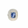 The 2.35 ct cushion blue sapphire and double diamond halo ring in platinum, the opening frame of its 360 degree video