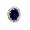 The 8 ct oval blue sapphire with its double diamond halo in 14kt white gold, the opening frame of its 360 degree video